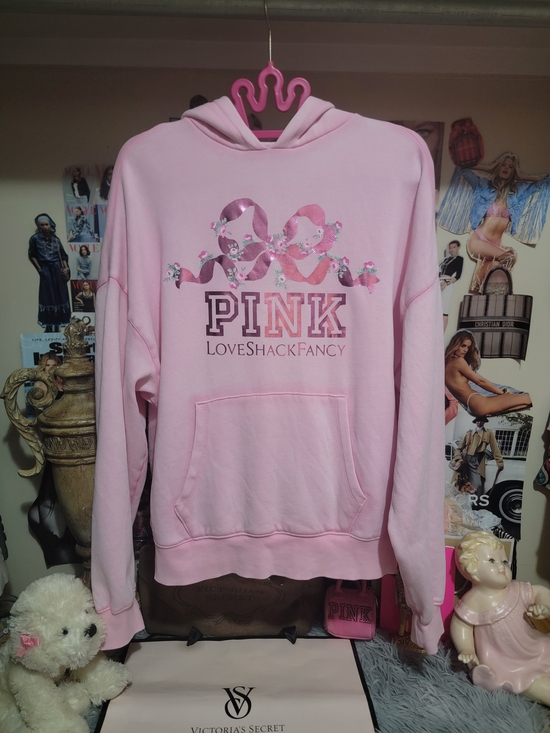 Victoria's Secret Tops - Victoria's Secret PINK Light Pink Ribbon Graphic Hoodie Medium